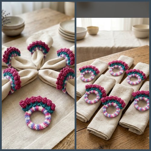 Porte-rond de serviette au crochet fait main, lot de 6, décoration de table colorée, personnalisable