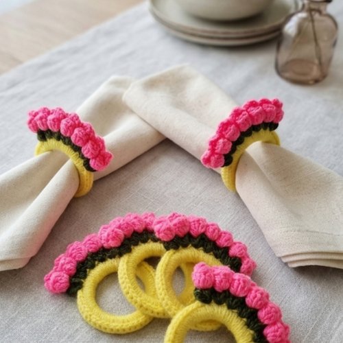 Lot de 6 porte-serviettes au crochet fait main, décoration de table artisanale, ronds de serviette personnalisables
