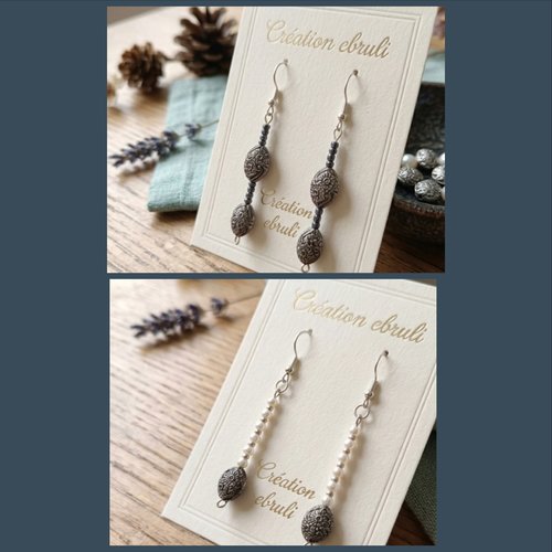 Boucles d'oreilles pendantes perles couleur au choix, fait main, style bohème vintage, vendues par paire