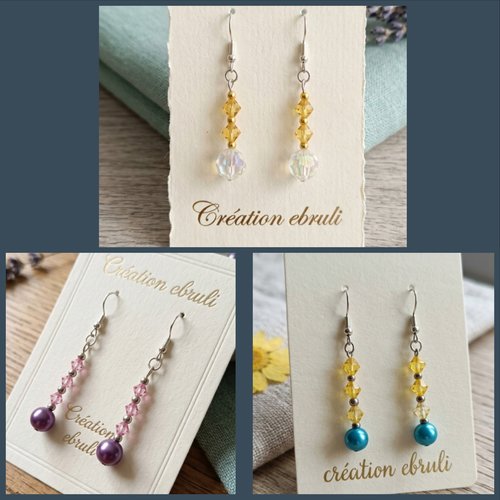 Boucles d'oreilles perles colorées au choix, création artisanale fait main, cadeau femme, vendues par paire