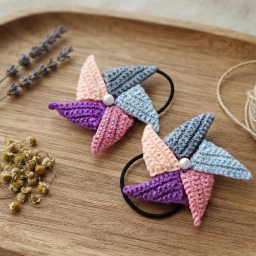 Chouchous élastiques au crochet avec perle, fleurs multicolores, fait main