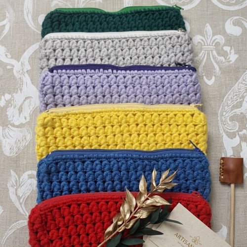 Pochette au crochet fait main neuf, trousse, sac téléphone, porte-monnaie, 11 × 20 cm