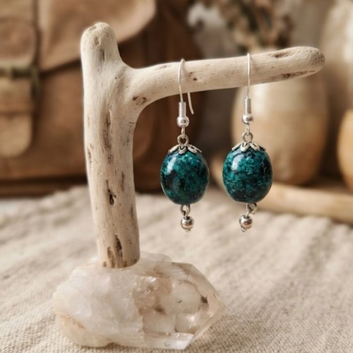 Boucles d’oreilles perles bleu turquoise et vert, fait main, bijoux femme élégants