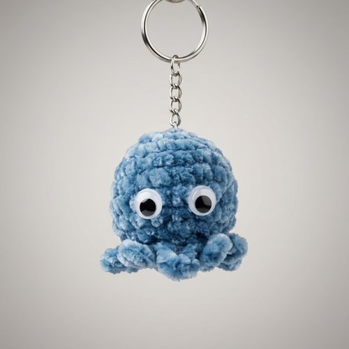Porte-clés pieuvre amigurumi au crochet en fil chenille doux, plusieurs couleurs disponibles, fait main neuf