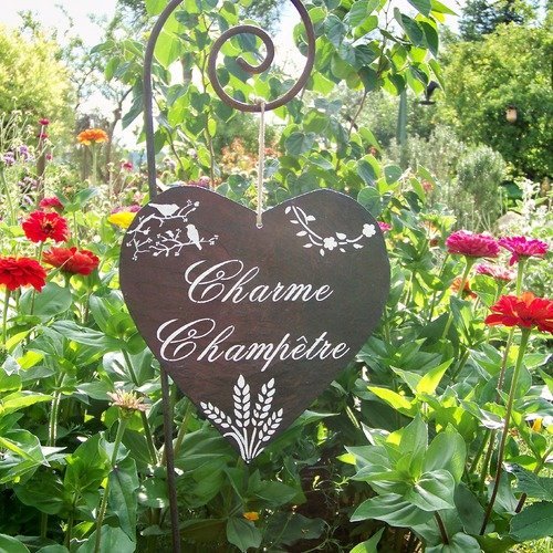 Ardoise décorative cœur-décoration de jardin-panneau-pancarte-tuile, style campagne,