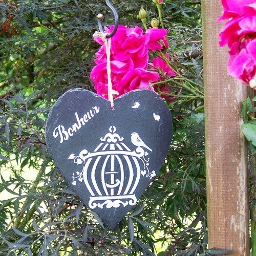 Ardoise décorative-cœur en ardoise-décoration jardin-tuile-jardin romantique-panneau-pancarte,