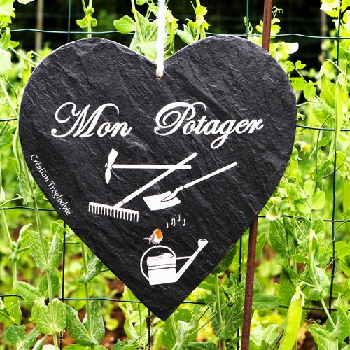 Cœur en ardoise"mon potager"-ardoise décorative-décoration de jardin-pancarte de jardin-tuile peinte