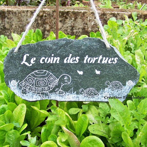 Pancarte,étiquette de jardin en ardoise,décoration,aménagement de jardin pour marquer l'espace de vos tortues,création troglodyte,