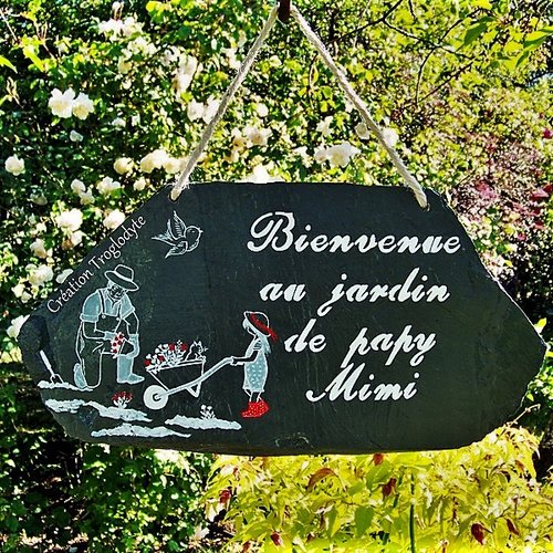Pancarte "bienvenue au jardin" en ardoise à personnaliser, ardoise décorative peinte, une décoration de jardin originale et unique
