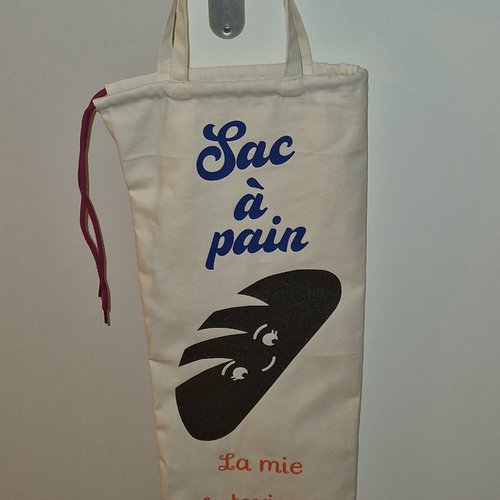 Nouveaute: sac à pain fond blanc "pain sourire"- réutilisable