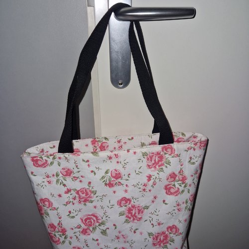 Fleurs rose – sac cabas zippé fait main