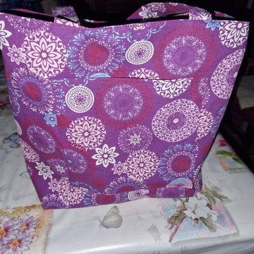Rêve violet mandala – sac cabas zippé fait main