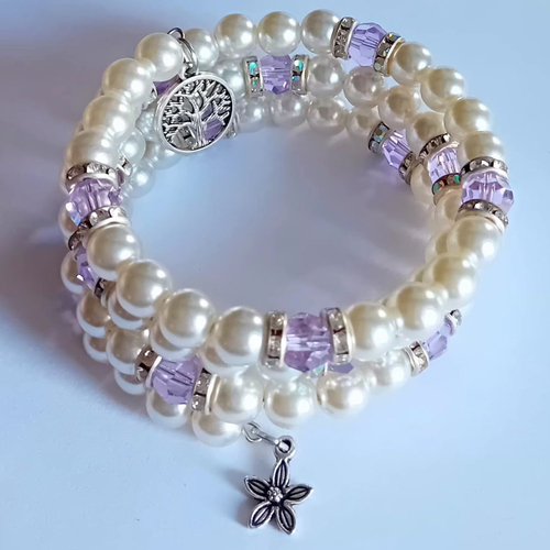 Bracelet fantaisie violet et blanc