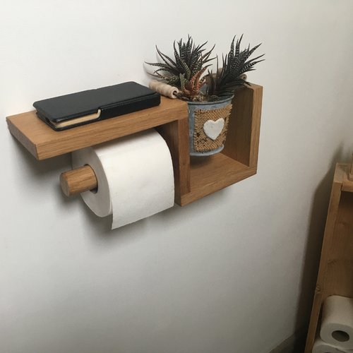 Dérouleur, papier toilettes, support, téléphone, déco, chêne