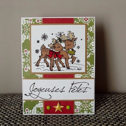 Carte De Voeux Noel Bonne Annee Joyeuses Fetes Rennes Rouge Vert Enveloppe Un Grand Marche