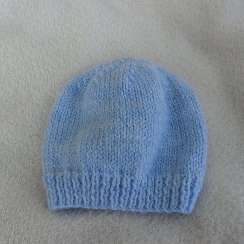 Bonnet bébé tricoter main o/3 mois couleur bleu ciel