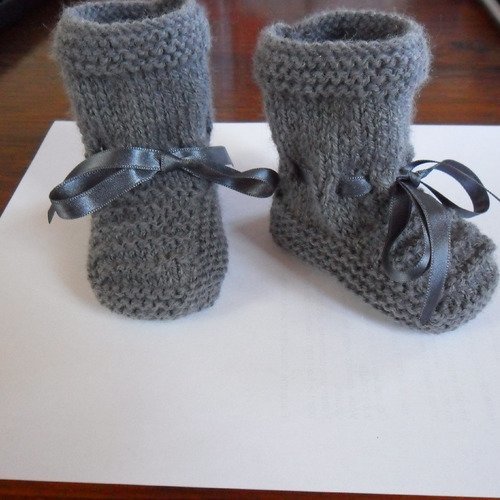 Chaussons bébé 0/6 mois tricoter par moi méme couleur gris