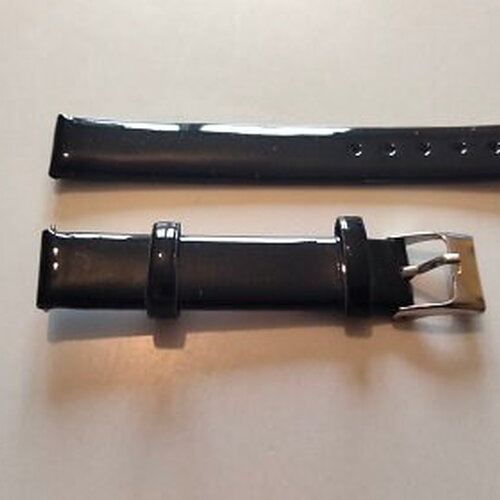 Bracelet de montre vintage des années 1990 en plastique vernis noir pour femmes