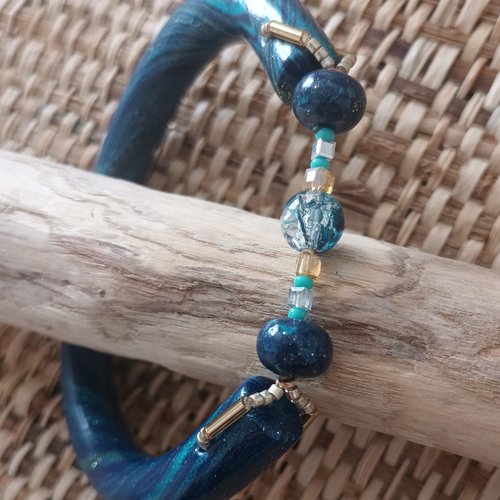 Bracelet jonc bleu outre mer artisanat