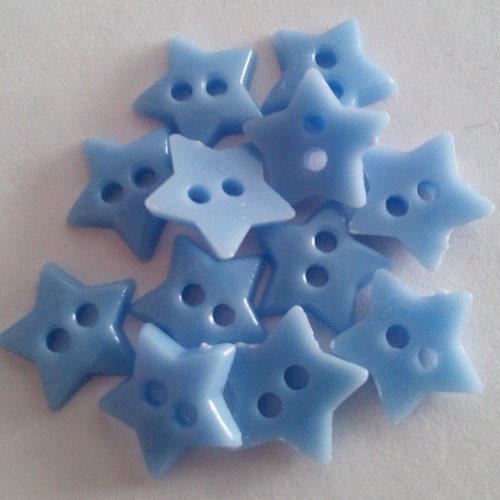 Boutons acryliques etoiles bleus clair de 13 mm