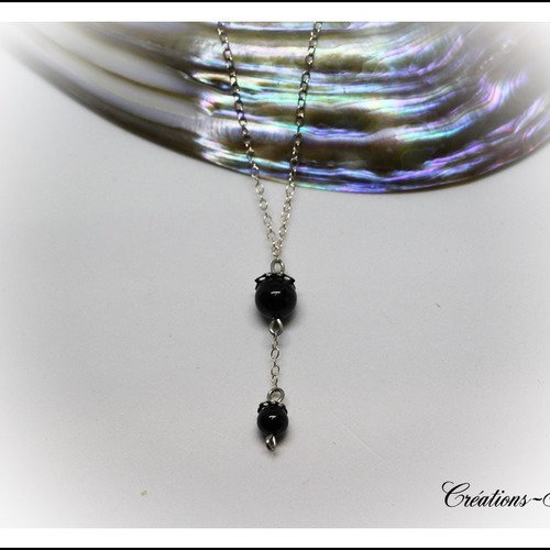 Collier Vintage Pendentif Onyx Noir Et Strass – Métal Doré, Sans Marque