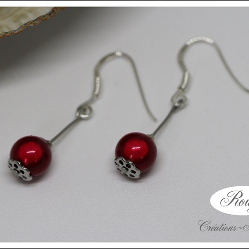 Boucles en argent et perles rouges