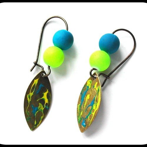 Boucles d'orreille| boucles d'oreilles| jaune/bleu