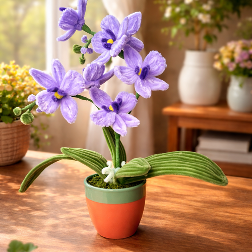 Orchidée violette éternelle fait main en fil chenille