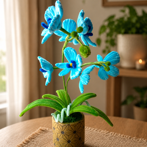 Orchidée bleue immortelle en fil chenille