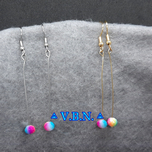 Boucles d'oreilles tige simple avec perles fluo inoxydable 2