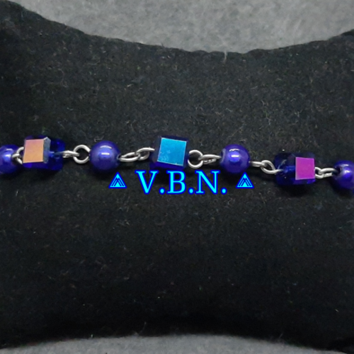 Bracelet / chevillères avec perles carre en acier inoxydable argent.