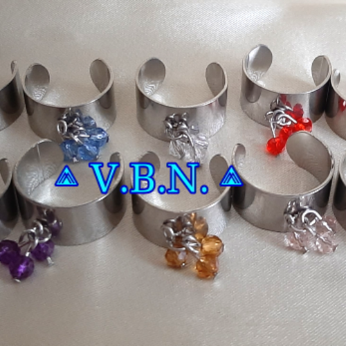 Bagues fantaisie reglable inoxydable et perles en cristal de verre couleurs aux choix prix exceptionnel