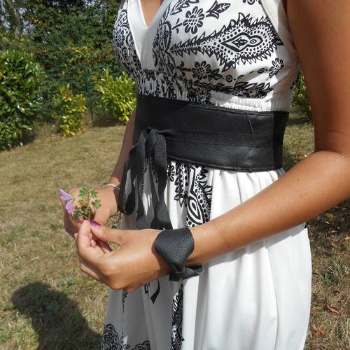 Bracelet manchette ajustable nœuds cuir noir, gourmette rétro, mariage, anniversaire, soirée, cadeau pour elle.