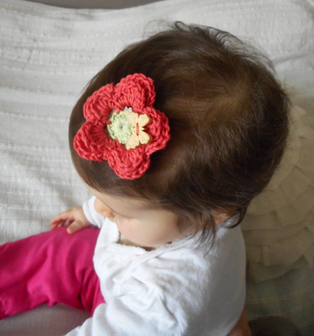 Barrette Bebe Pince Cheveux Petite Fille Fleur De Coton Rose Corail Et Papillon Un Grand Marche