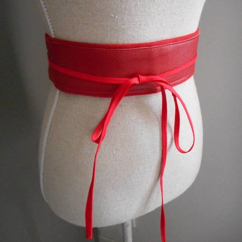 Ceinture  obi à nouer en cuir rouge, ceinture de grossesse rétro, ceinture bandeau cuir.
