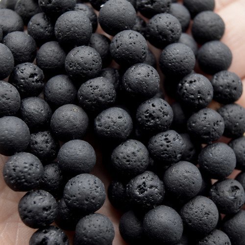 50 perles de lave noire 8mm pierre naturelle ronde 