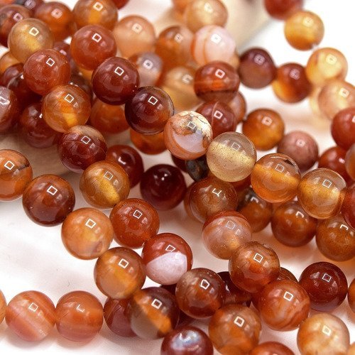 X20 perles agates rayées rondes 8mm orange rouge cornaline 