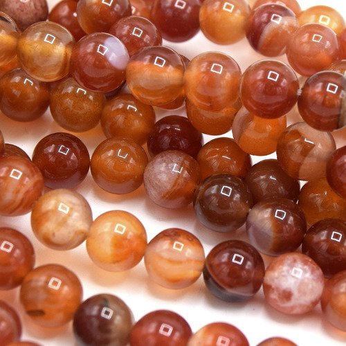 X20 perles agates rayées rondes 8mm orange rouge cornaline 