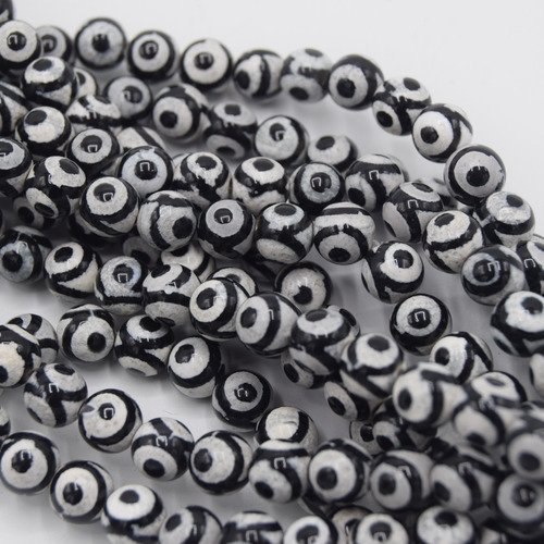 X10 perles dzi naturelles agate rondes noir blanc 8mm- perles tibetaines à oeil/
