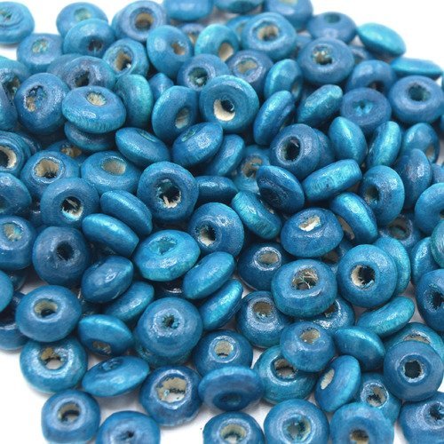100 perles rondelle en bois 3x6mm turquoise, perle bleu plate ronde en bois, perle intercalaire en bois
