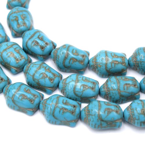 X5 perles têtes de bouddha howlite turquoise 19mm - turquoise howlite buddha beads 3/4"