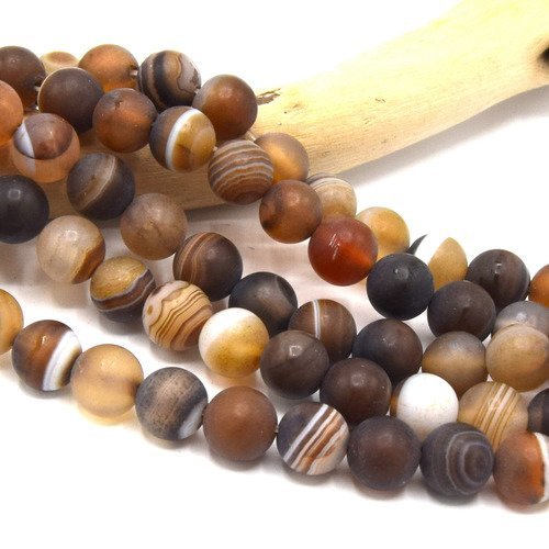 X10 perles agate 8mm coconutbrown naturelle ronde  