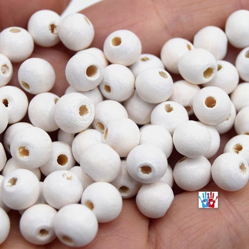 X200 perles en bois forme rond blanc ø8mm - 