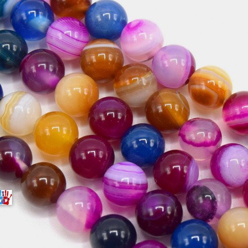 X10 perles 6mm agate multicolore pierre naturelle gemmes- perles pour fabrication de bijoux en pierre d'agate veiné couleurs variées