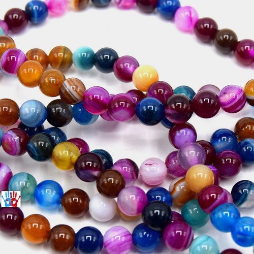 X20 perles 6mm agate multicolore pierre naturelle gemmes- perles pour fabrication de bijoux en pierre d'agate veiné couleurs variées
