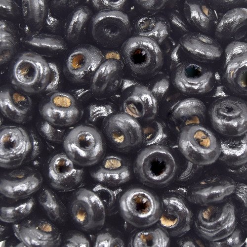 100 perles rondelle en bois 3x6mm noir, perles en bois teint noir, perle soucoupe charbon en bois 