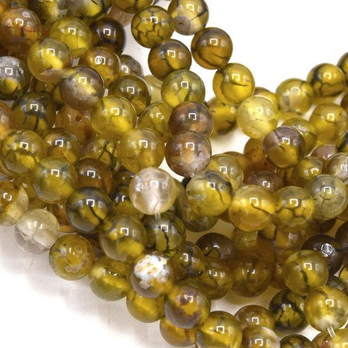 X20 perles  agate veine de dragon vert olive 6 mm  -  pierre naturelle ronde 
