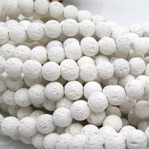 X20 perles de lave 8mm, perle de lave blanche, gemstone,  pierre naturelle ronde pierre volcanique