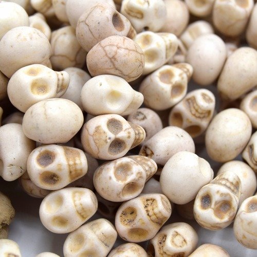 X20 perles tête de mort -  crâne skull ivoire 13 mm  20/40 unités - perle diy halloween