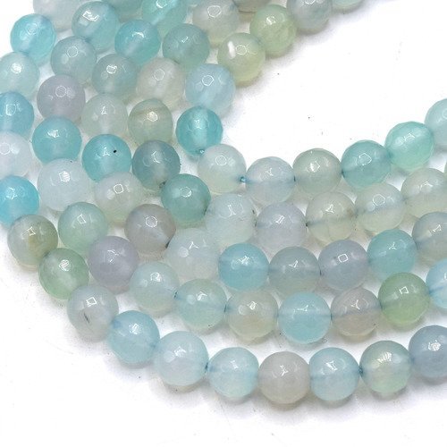 X20 perles agate rondes 8mm bleu à facettes pour fabrication de bijoux diy - 